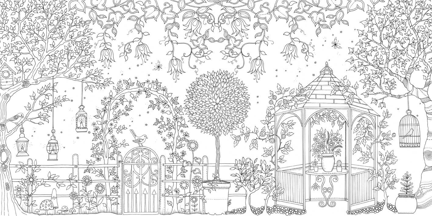 Adult coloring pages with flowers, gardens, trees
