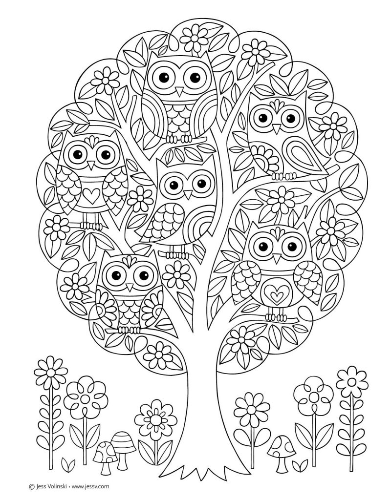 Owl coloring pages designs for adults