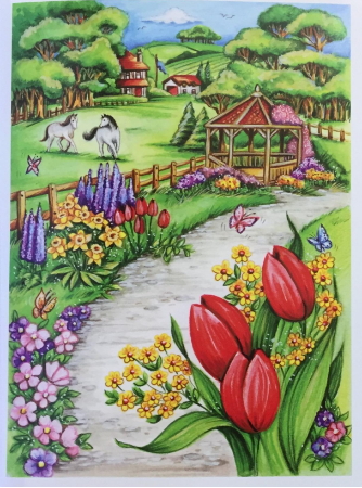 Spring Scenes pages for coloring by Creative Haven