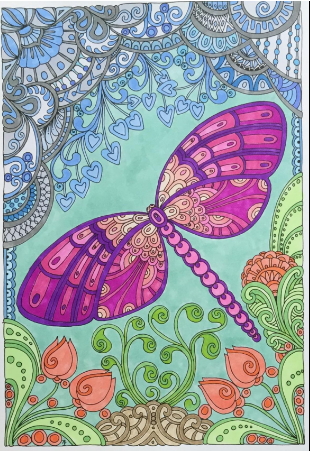 Anti-stress coloring book with dragonflies and nature